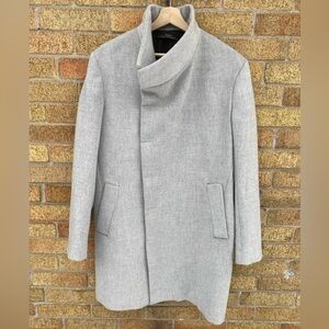 Zara Man Asymmetric Collared Coat Jacket Large Gray
